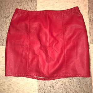 Red faux leather skirt